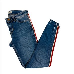 Zara Red Ribbon Stripe Skinny Jeans